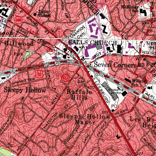 Topographic Map of Fairfax County Fire and Rescue Department Station 28 Seven Corners, VA