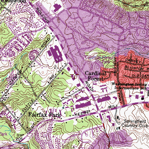 Topographic Map of Fairfax County Fire and Rescue Department Station 27 West Springfield, VA