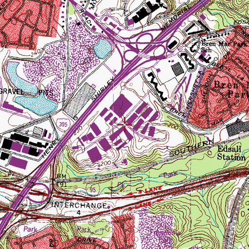 Topographic Map of Shirley-Edsall Industrial Park, VA