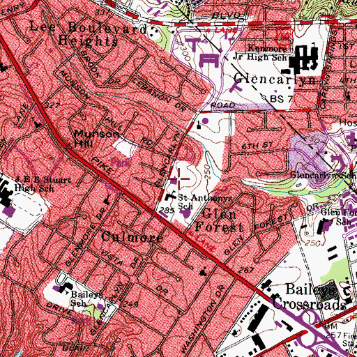 Topographic Map of Glencarlyn Road Baptist Church, VA