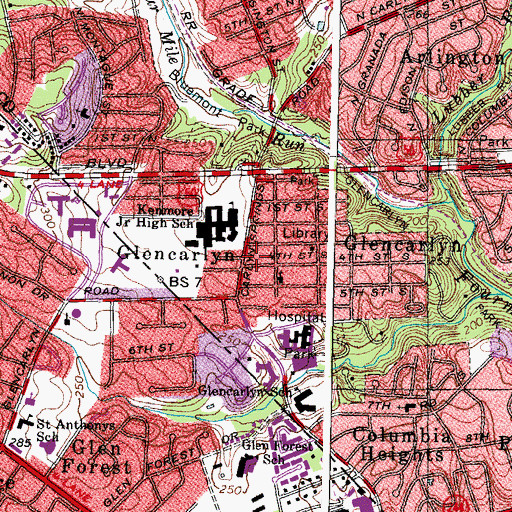 Topographic Map of Saint Johns Episcopal Church, VA