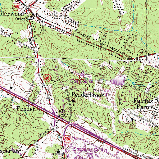 Topographic Map of Penderbrook Golf Course, VA