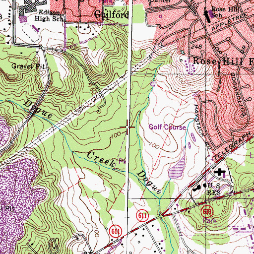 Topographic Map of Greendale Golf Course, VA