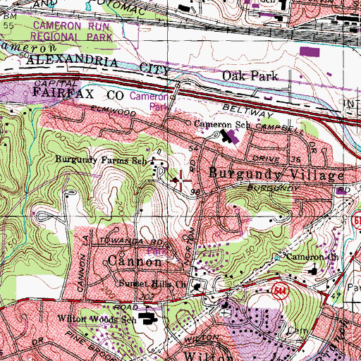 Topographic Map of Burgundy Farm Country Day School, VA