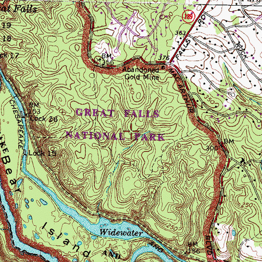 Topographic Map of Great Falls Park, VA
