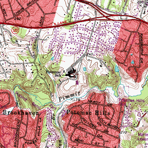 Topographic Map of The Potomac School, VA
