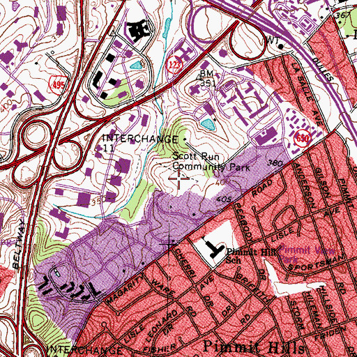 Topographic Map of Scotts Run Stream Valley Park, VA