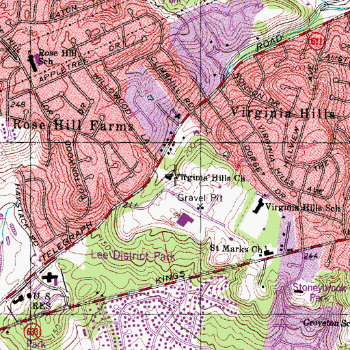 Topographic Map of Virginia Hills Baptist Church, VA