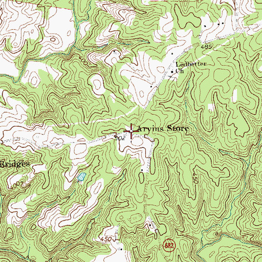 Topographic Map of Arvins Store, VA