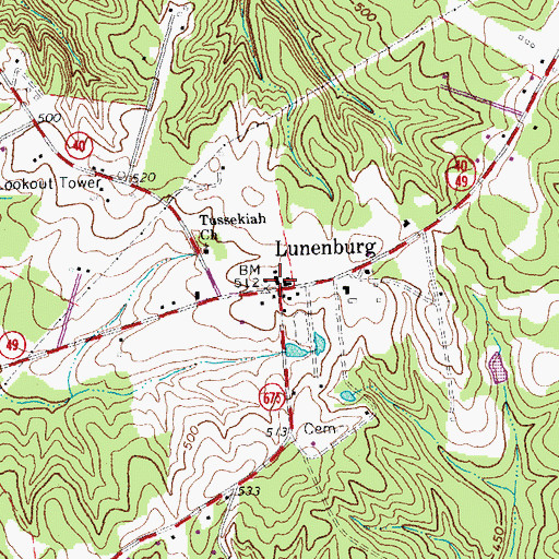 Topographic Map of Lunenburg County Courthouse, VA