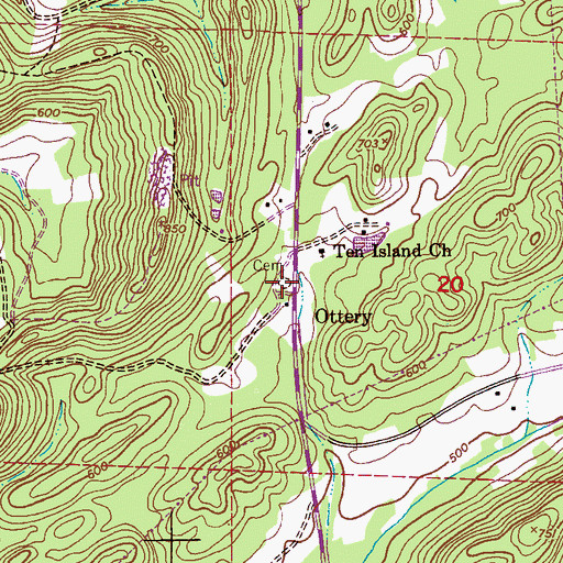 Topographic Map of Ten Island Cemetery, AL