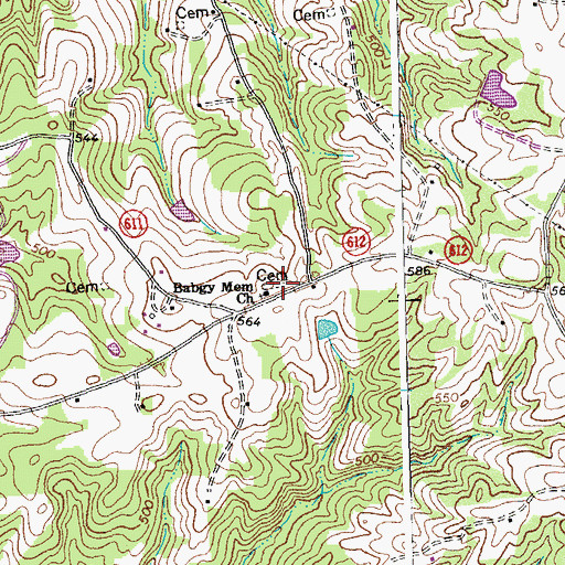Topographic Map of Bagby Memorial Cemetery, VA