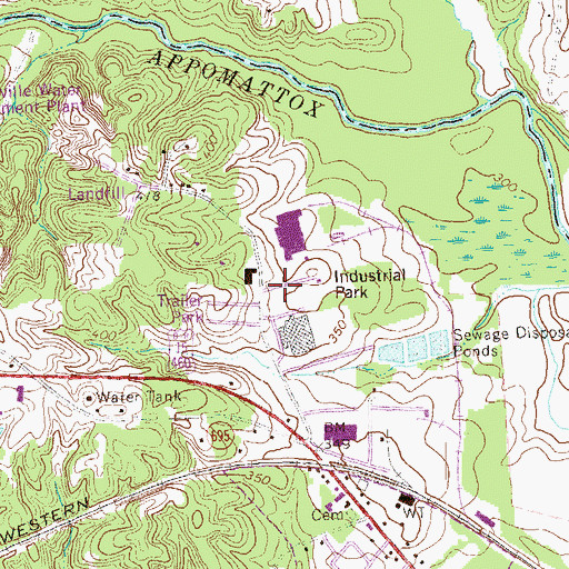 Topographic Map of Farmville Airport (historical), VA