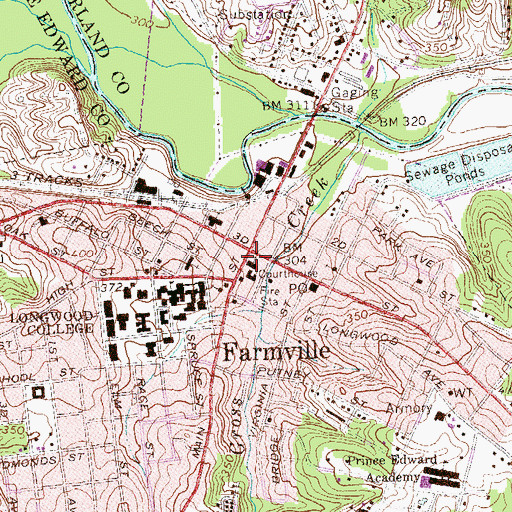 Topographic Map of Farmville Baptist Church, VA