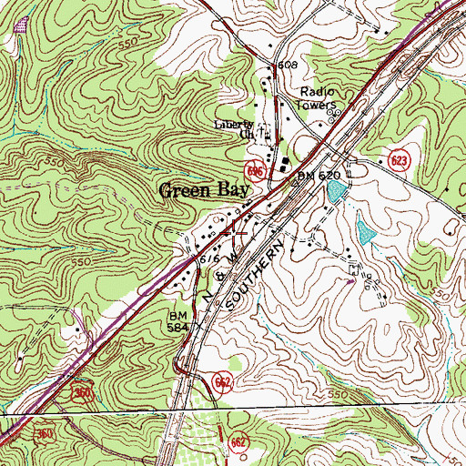 Topographic Map of Green Bay Post Office, VA