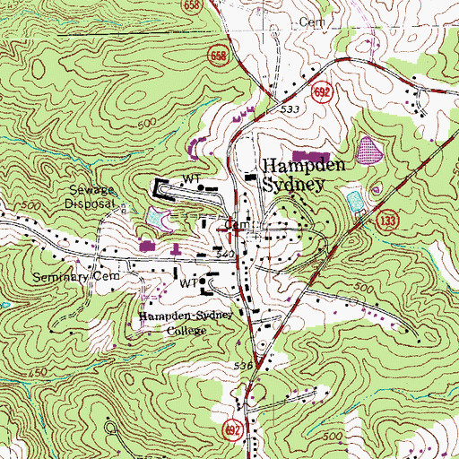 Topographic Map of Hampden Sydney Post Office, VA