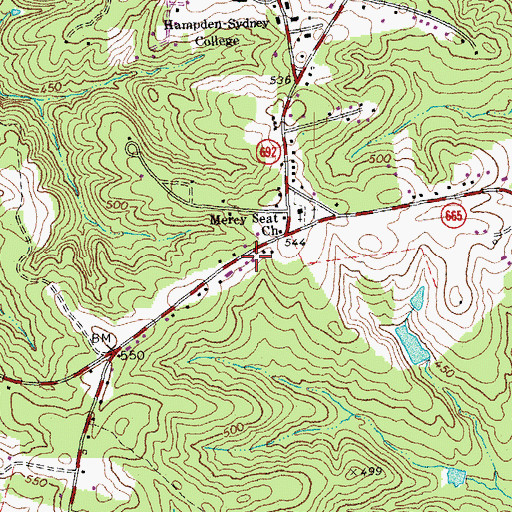 Topographic Map of Hampden Sydney School (historical), VA