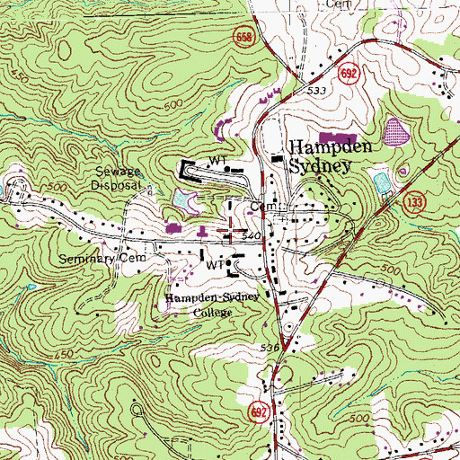 Topographic Map of Johns Auditorium, VA