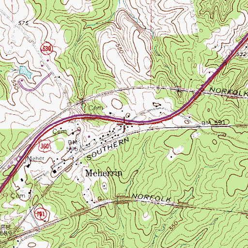Topographic Map of Meherrin Post Office, VA