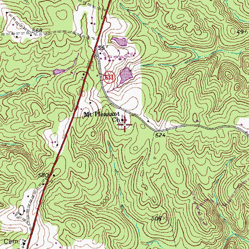 Topographic Map of Mount Pleasant Cemetery, VA