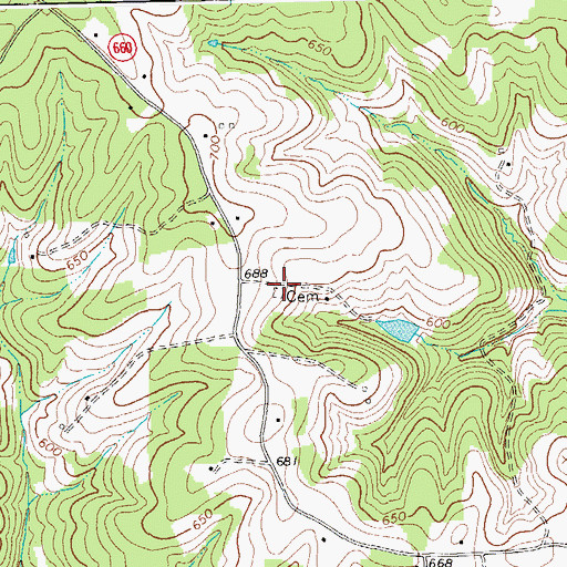 Topographic Map of Oaks Cemetery, VA