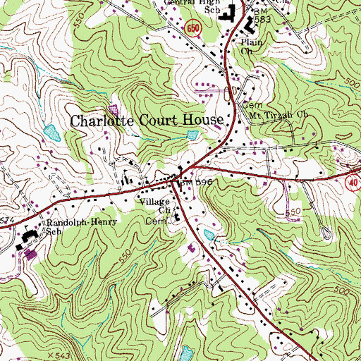 Topographic Map of Charlotte County Courthouse, VA