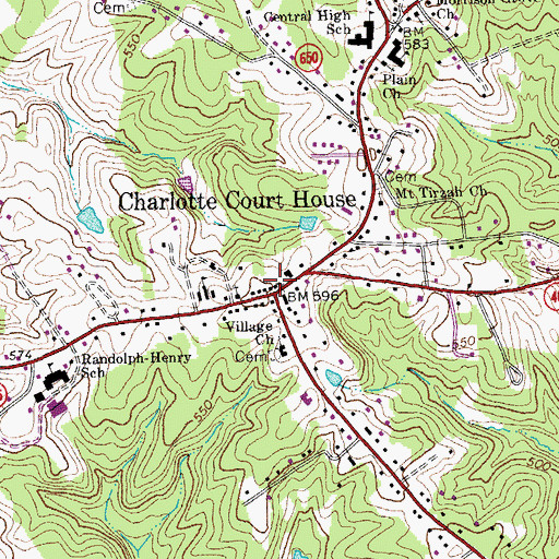 Topographic Map of Charlotte Court House Post Office, VA