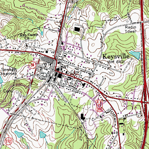 Topographic Map of Keysville Post Office, VA