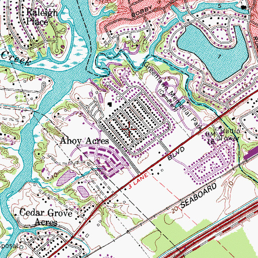 Topographic Map of Ahoy Acres, VA