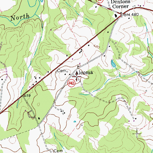 Topographic Map of Alcoma, VA