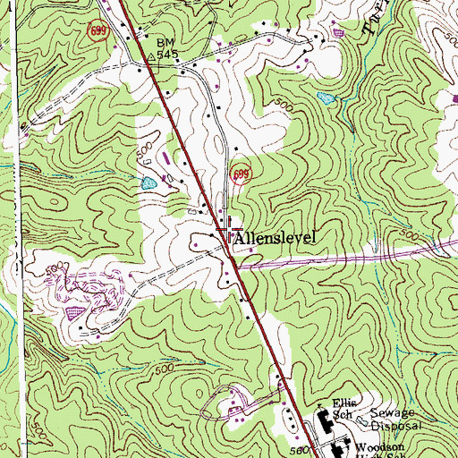 Topographic Map of Allenslevel, VA