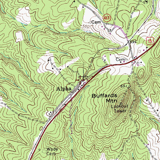 Topographic Map of Alpha, VA