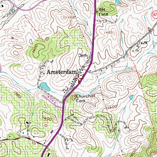 Topographic Map of Amsterdam, VA