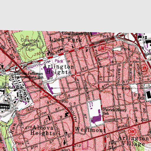 Topographic Map of Arlington Heights, VA