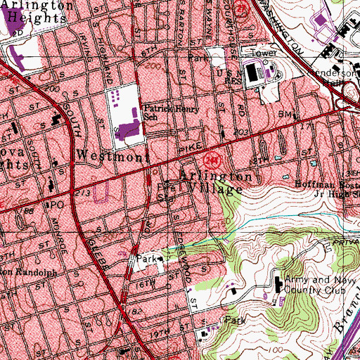 Topographic Map of Arlington Village, VA