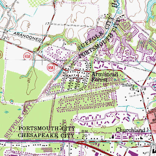 Topographic Map of Armistead Forest, VA