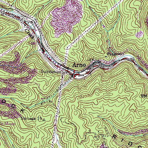 Topographic Map of Arno, VA