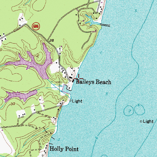 Topographic Map of Baileys Beach, VA