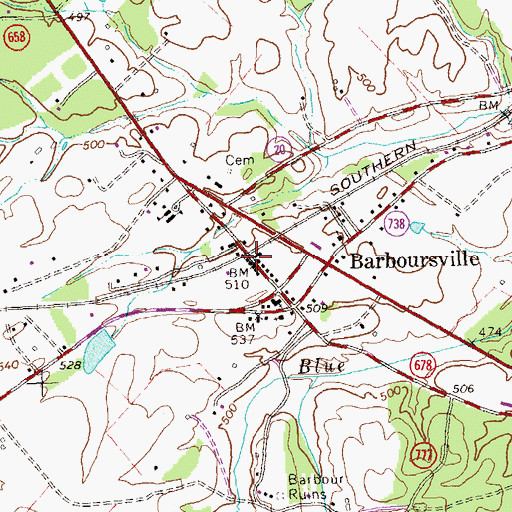 Topographic Map of Barboursville, VA