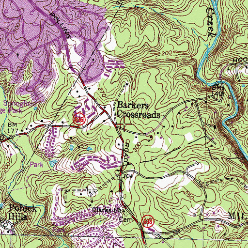 Topographic Map of Barkers Crossroads, VA
