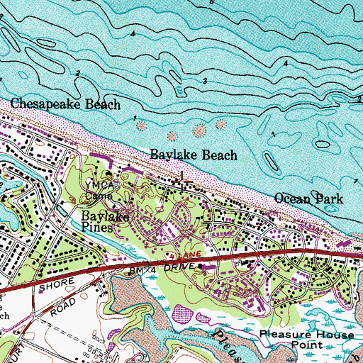 Topographic Map of Baylake Beach, VA