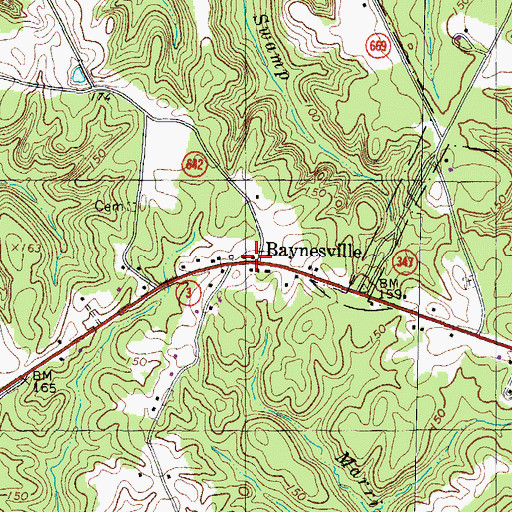 Topographic Map of Baynesville, VA