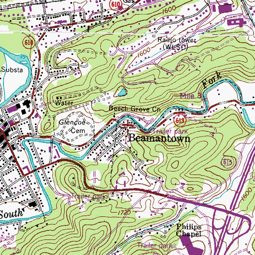 Topographic Map of Beamantown, VA