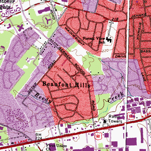 Topographic Map of Beaufont Hills, VA