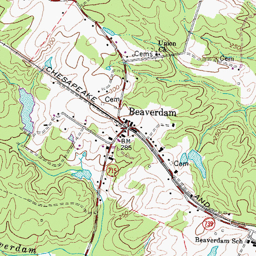 Topographic Map of Beaverdam, VA