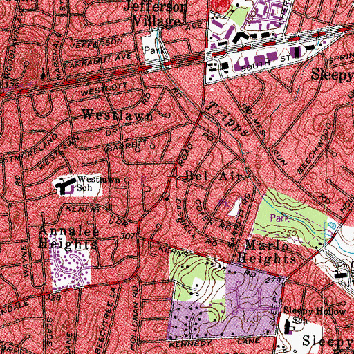 Topographic Map of Bel Air, VA