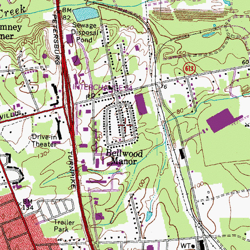 Topographic Map of Bellwood Manor, VA