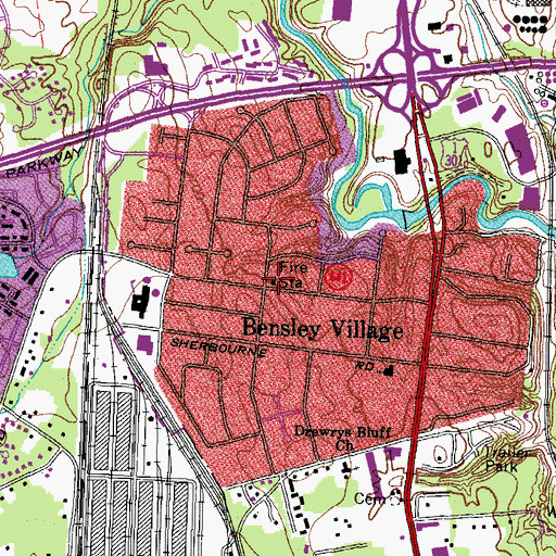 Topographic Map of Bensley Village, VA