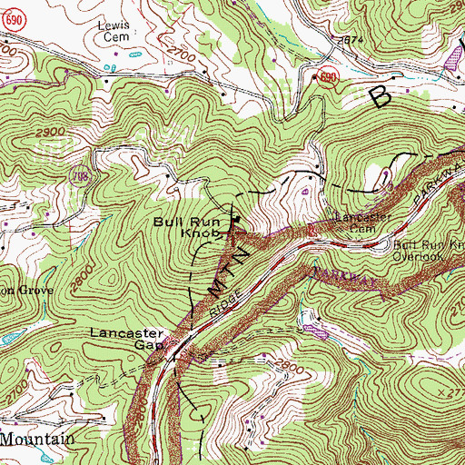 Topographic Map of Bent Mountain, VA