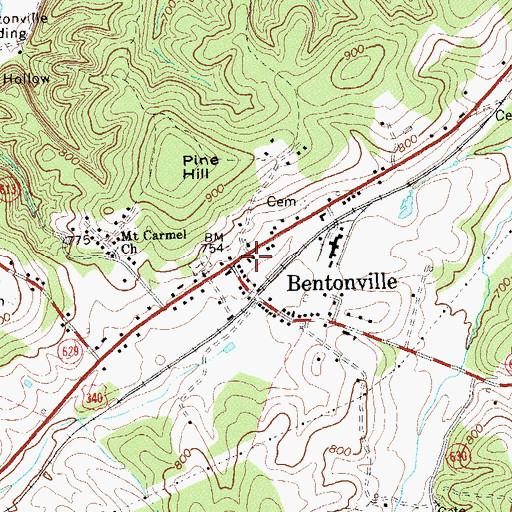 Topographic Map of Bentonville, VA